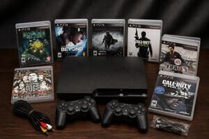 Sony PlayStation 3 Slim 120GB Console Bundle W/ 2 Controllers & 7 Games (Tested)